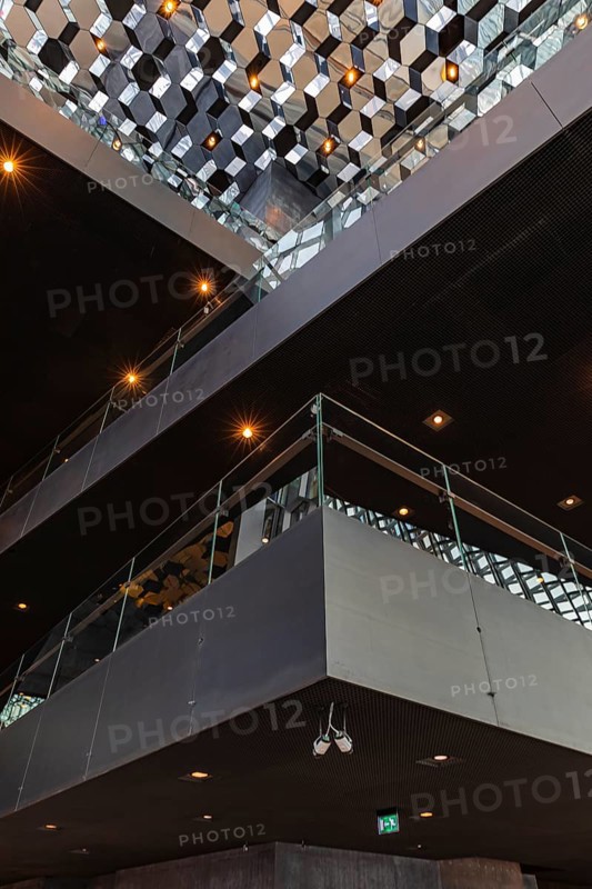 Harpa Concert Hall and Congress Centre, interior view, artistic modern architecture, Reykjavik, Reykjanes Peninsula, Sudurnes, Iceland, Europe