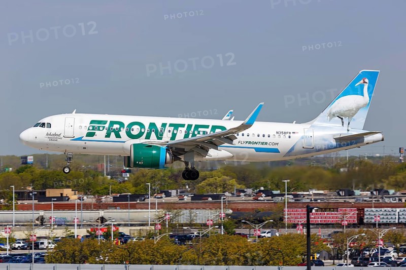 An Airbus A320neo aircraft of Frontier Airlines with the registration number N358FR at Chicago Midway Airport (MDW) in Chicago, USA, North America