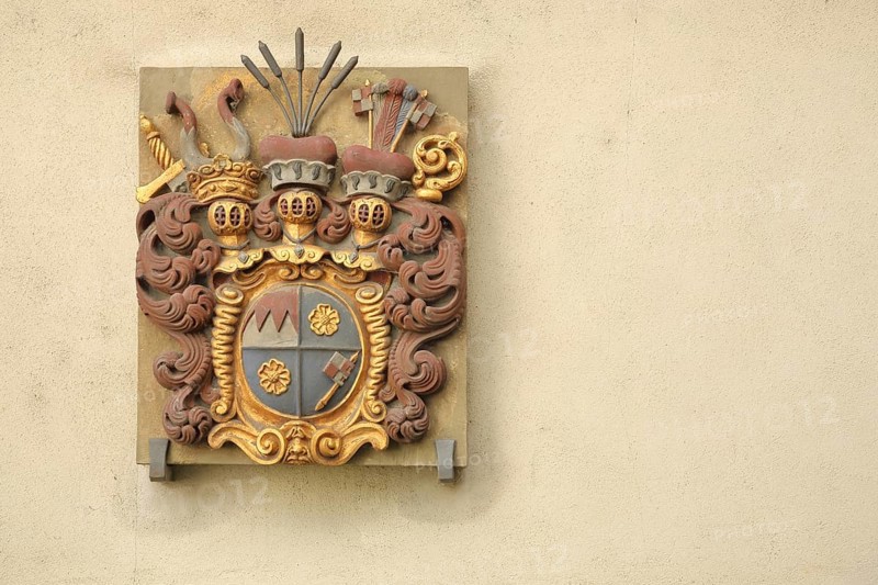 Coat of arms of Prince-Bishop, Bishop and Franconian Duke Johann Philipp von Greiffenclau, Count's corner, City Hall, Würzburg, Lower Franconia, Franconia, Bavaria, Germany, Europe