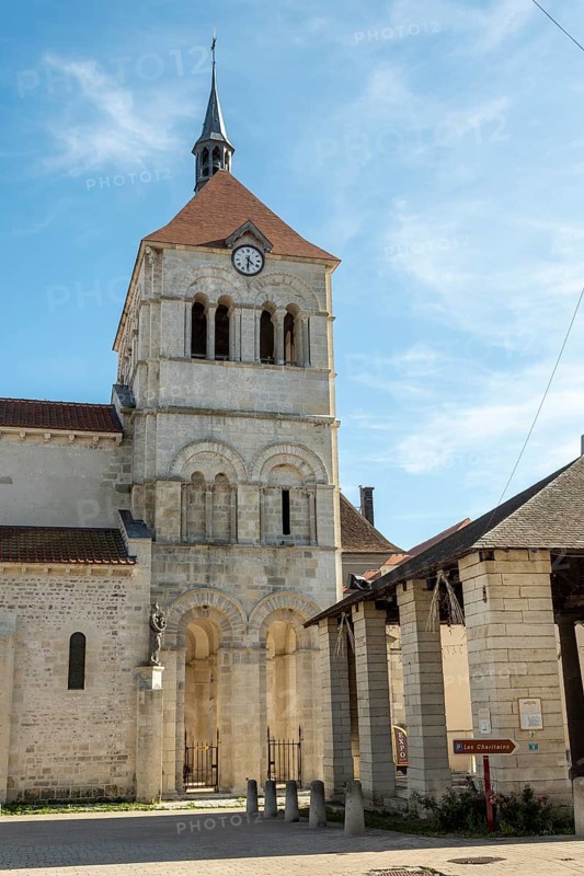Ebreuil village, Saint-Leger benedictine abbey, abbey church from the 10th century, Allier department, Auvergne-Rhone-Alpes, France, Europe