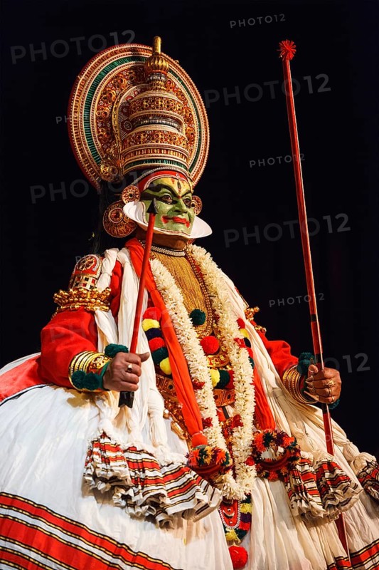 CHENNAI, INDIA, SEPTEMBER 8: Indian traditional dance drama Kathakali preformance on September 8, 2009 in Chennai, India. Performer plays Arjuna (pacha) character