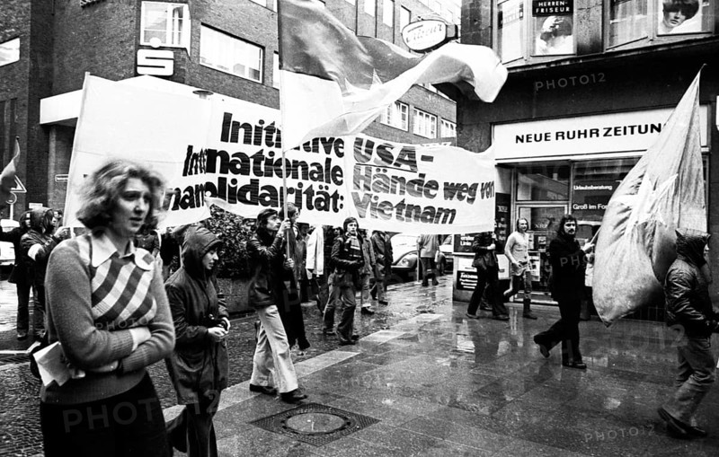 Against the war in Vietnam, supporters of the peace movement demonstrated in Essen, Germany, on 25.01.1975, Europe
