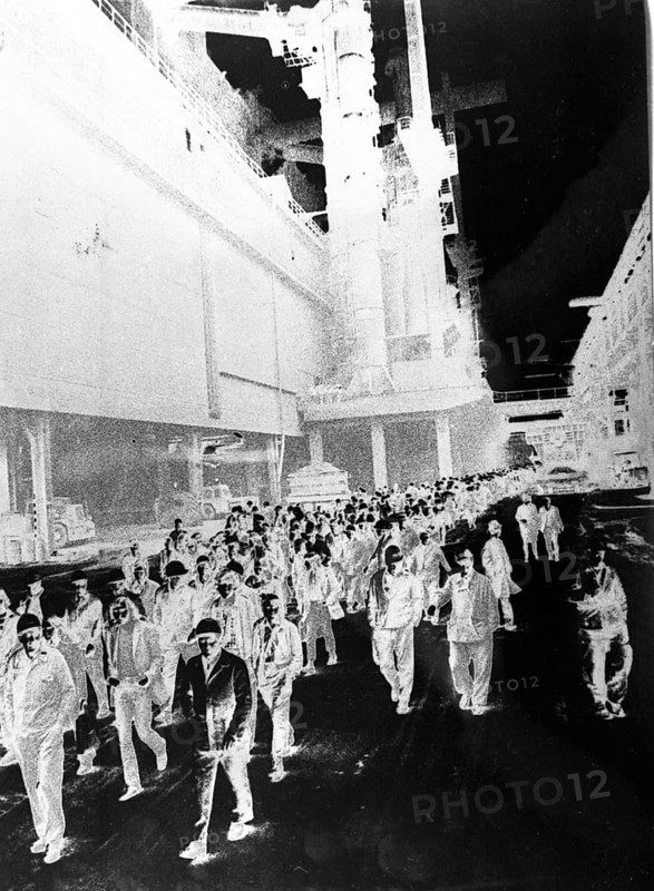 Pictures from the Ruhr area. The alienation is intentional. Made on 8.10.1974 in Dortmund. Demonstrating steelworkers, Germany, Europe
