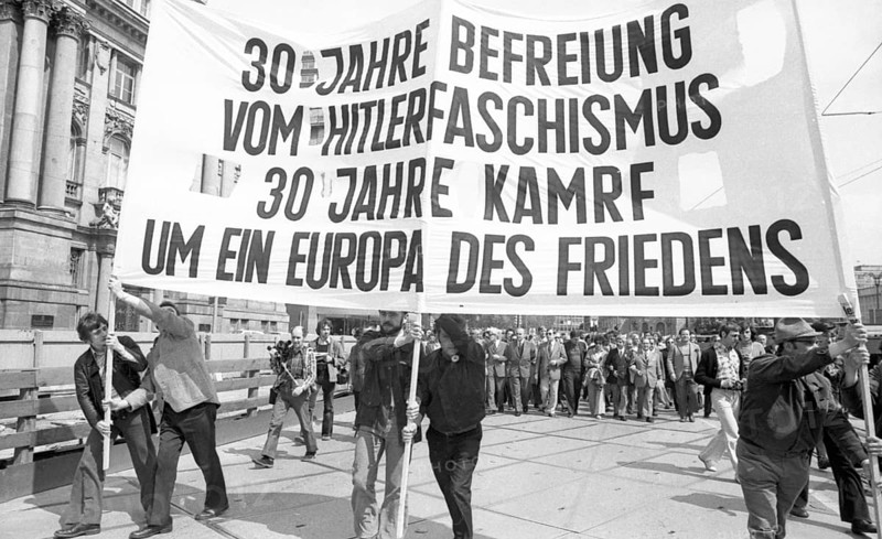 More than 40, 000 people from Germany, Italy, Chile, Spain, Greece and other countries demonstrated together on the occasion of the 30th anniversary of the end of Hitler's fascism on 10 May 1975 in Fr, Germany, Europe