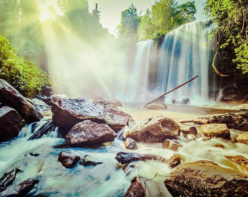 Vintage retro effect filtered hipster style image of tropical waterfall Phnom Kulen, Cambodia, Asia