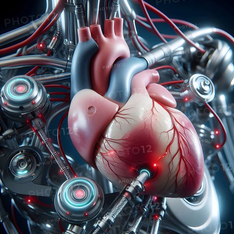 AI robot using human heart. concept image. AI generated