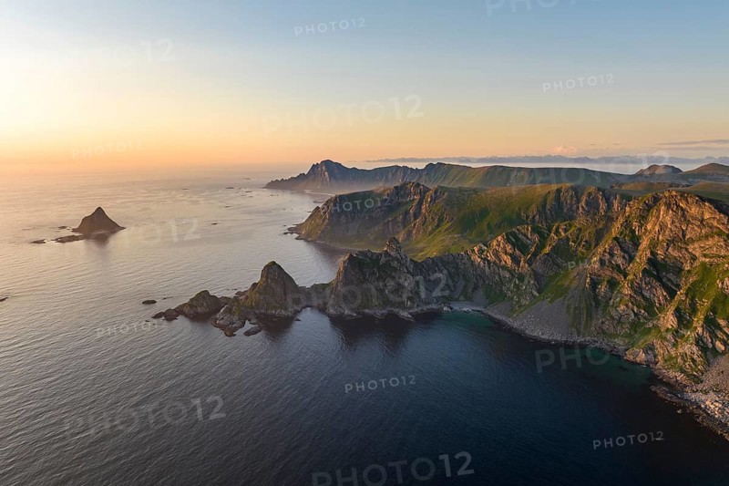 Rocky coast, fjords and mountains, Måtinden mountain, Bleik, Andoya island, Vesterålen archipelago, Norway, Europe