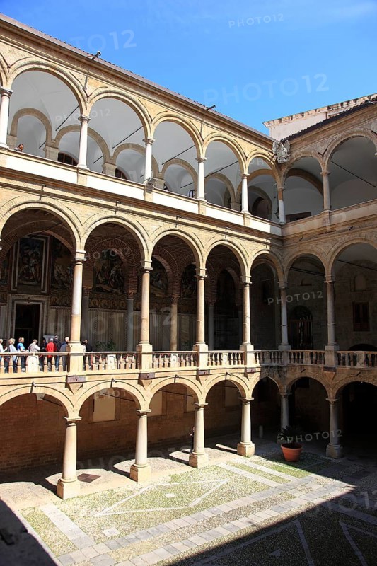 City of Palermo, Palazzo Reale, Royal Palace, also called Palazzo dei Normanni or Norman Palace, the courtyard, UNESCO World Heritage Site, Sicily, Italy, Europe