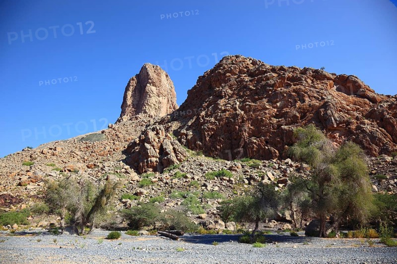 Wadi near Al Hamra with Colemans Rock, Oman, Asia
