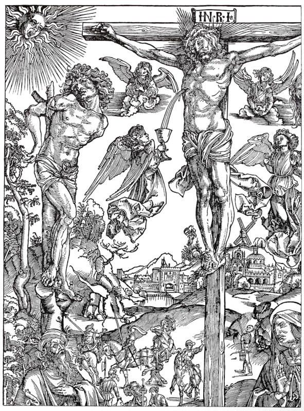 The Crucifixion, woodcut by Albrecht Dürer, historical, digitally improved reproduction of an old woodcut