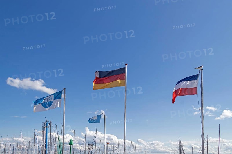 Flags, Harbour, Maasholm, Schleswig-Holstein, Germany, Europe