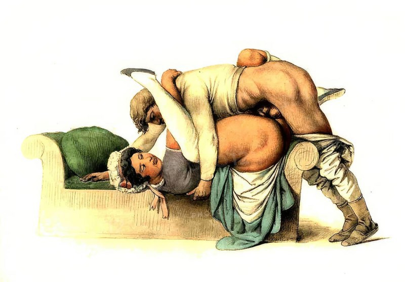Couple having sex, Erotic illustration by Peter Johann Nepomuk Geiger, c. 1850, Austria, Historic, digitally restored reproduction from an original of the period, Europe