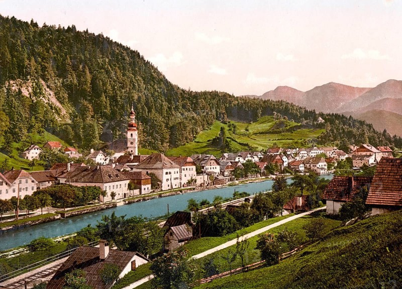 Laufen, near Bad Ischl, Austria, c. 1890, Historic, digitally restored reproduction from a 19th century original, near Bad Ischl, Austria, c. 1890, Historic, digitally restored reproduction from a 19th century original, Europe