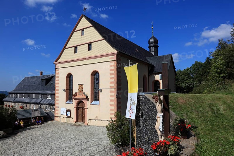 The church of the monastery of Kreuzberg near the city of Bischofsheim, Rhön Mountains, Rhön-Grabfeld district, Lower Frankonia, Bavaria, Germany. The church of the monastery of Kreuzberg near the city of Bischofsheim, Rhön Mountains, Lower Frankonia, Bavaria, Germany, Europe