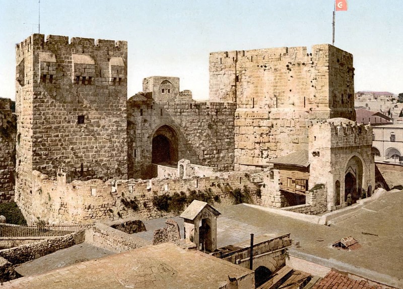 Die Türme von David und Hippicus, Jerusalem, Heiliges Land, Israel, ca. 1890, Historic, digitally restored reproduction from a 19th century original, The towers of David and Hippicus, Holy Land, 1890, Historic, digitally restored reproduction from a 19th century original, Asia