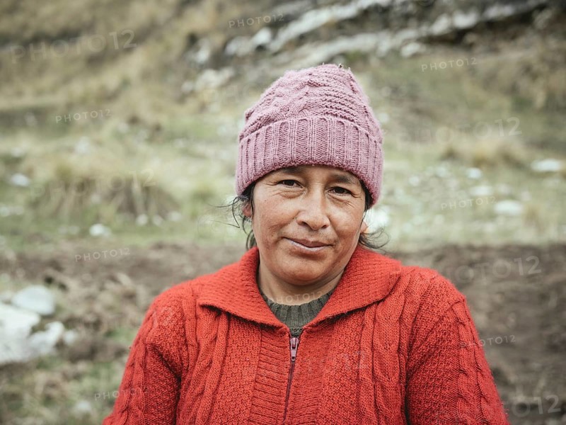 Peasant woman in a field, Andean highlands, La Oroya, Peru, South America