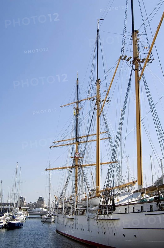 Three-master barquentine Mercator designed by the Antarctic explorer Adrien de Gerlache in the harbour of Ostend, Belgium, Europe