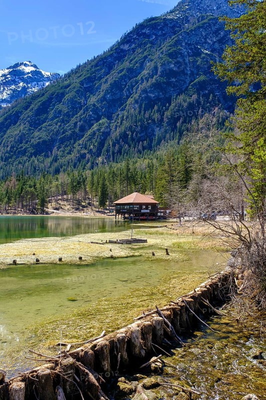 Dobbiaco Lake, Dobbiaco, Three Peaks nature Park, UNESCO World Heritage Site, Sesto Dolomites, Dolomites, Pustertal, South Tyrol, Italy, Europe