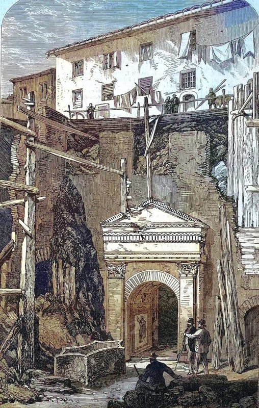 New Excavations in Rome, Discovery of the Post of the Guardians of the Seventh Cohort, 1869, Italy, Historical, digitally restored reproduction of an original 19th century master, exact original date unknown, Europe