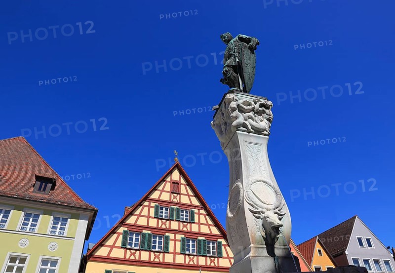Germany, Middle Franconia, town of Weissenburg, fountain figure, Luitpold of Bavaria, in the Luitpoldstrasse, Europe