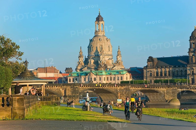Dresden Silhouette View from Neustätter Elbufer to Dresden Old Town