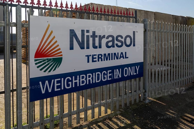 Sign for Nitrasol terminal weighbridge, Great Yarmouth, Norfolk, England, UK
