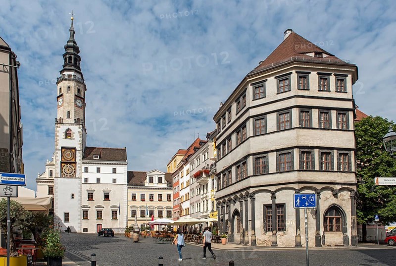 Old Town Hall Clock Tower and Lower Market Square, Untermarkt, Görlitz, Goerlitz, Germany, Europe