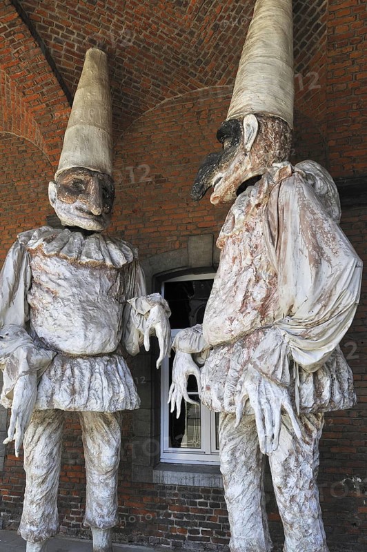 Carnival figures in the Museum of Carnival and Mask, Musée du Carnaval et du masque at Binche, Hainaut, Wallonia, Belgium, Europe