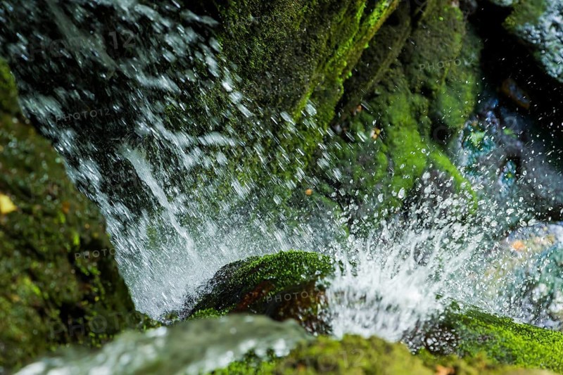 The Langenhennersdorf waterfall. Mouth of the Langenhennersdorfer Bach into the Gottleuba over a 9m high waterfall, the stream with its notch could not follow the powerful deep erosion of the water-rich Gottleuba in effect, its water falls over a rock wall into the Gottleuba