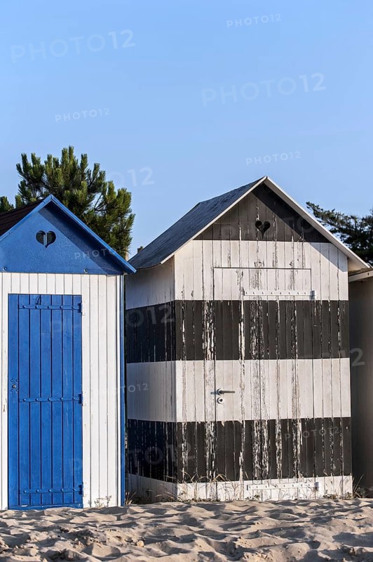 Colourful beach cabins at Saint-Denis-d'Oléron on the island Ile d'Oléron, Charente-Maritime, France, Europe