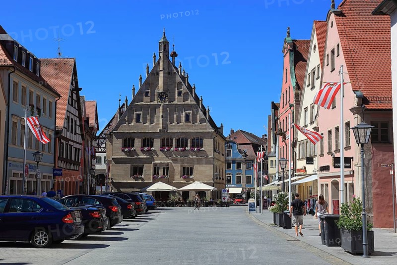 Germany, Middle Franconia, town of Weissenburg, houses and town hall on the market square, Europe