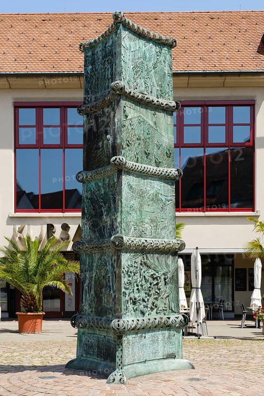 History stele by sculptor Klaus Ringwald, Bad Säckingen, Black Forest, Baden-Württemberg, Germany, Europe