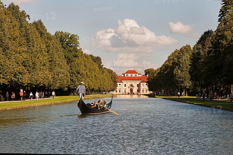 Venetian Gondola on the Canal, Historical Hunting and Carriage Gala, in the Palace Park, Schleißheim Palace, Upper Bavaria, Bavaria, Germany, Europe