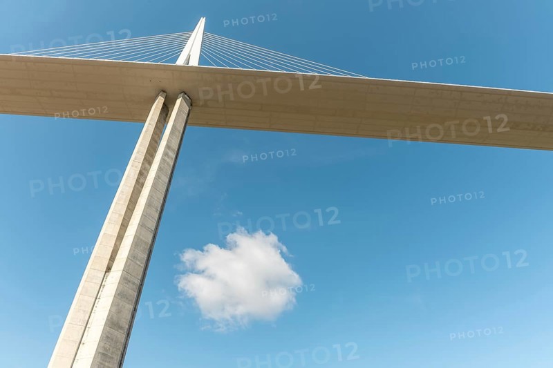 Millau viaduct, cable-stayed bridge over Tarn valley. The highest road bridge in the world. A75 motorway. Aveyron, France, Europe