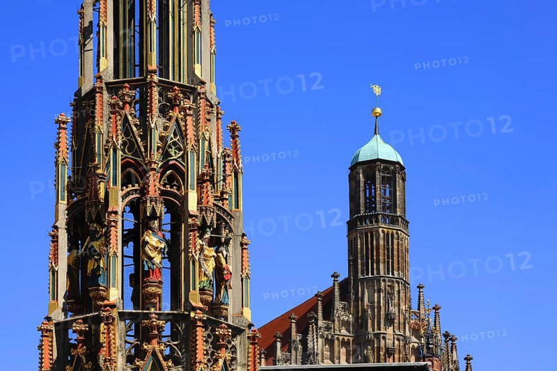 Beautiful fountain on the main market square, Nuremberg, Middle Franconia, Bavaria, Germany, Europe