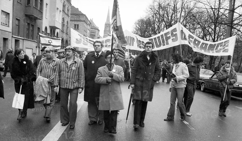 Organisations of French Jews and German Nazi victims demonstrated for a condemnation of Gestapo and SS man Kurt Lischka, who was responsible for the deportation of 76, 000 Jews in France during the war, in Cologne, Germany, 31 January 1980, Europe