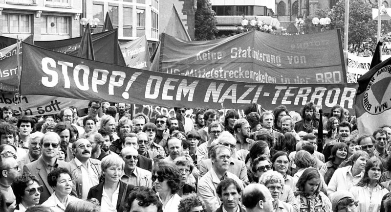 Called by the German Trade Union Confederation (DGB), about 10, 000 demonstrated against neo-Nazism and the NPD in Frankfurt/M, Germany on 17 June 1980