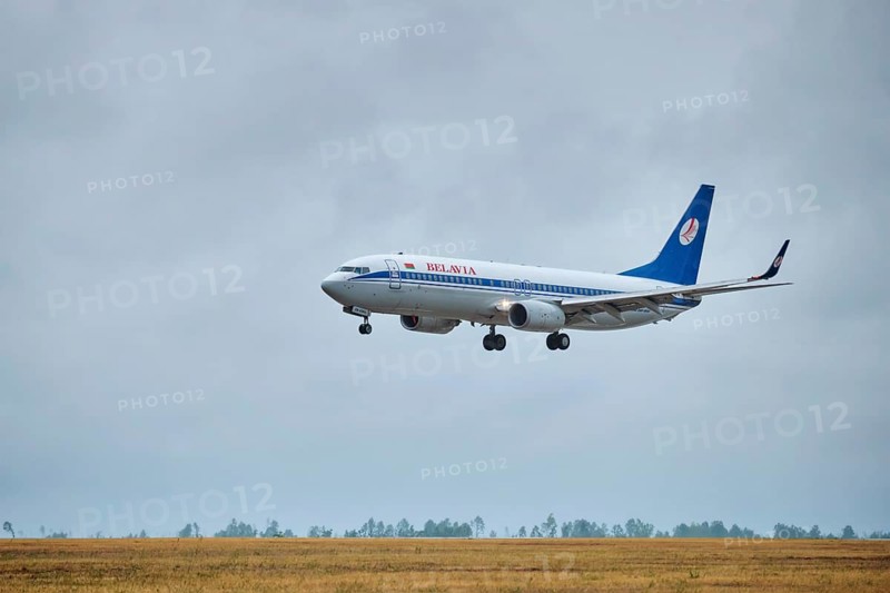 MINSK, BELARUS, JUNE 15, 2018: Belavia belarusian airlines flight Boeing 737-800 plane landing on runway in National Airport Minsk