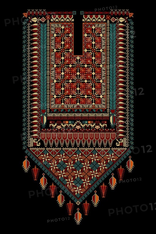 Embroidery vector Tatreez template, Palestinian fashion neck ornament