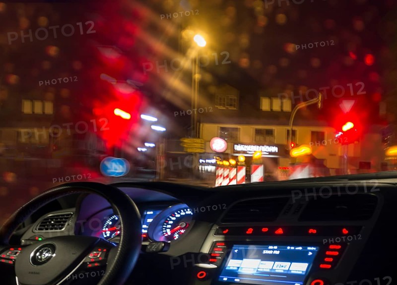 Poor visibility in a construction site at night in the rain, Bavaria, Germany, Europe