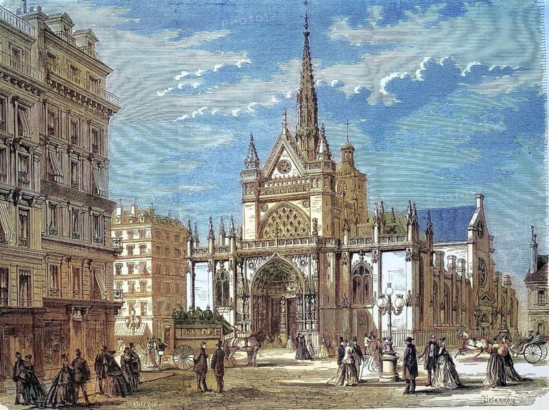 The Catholic parish church of Saint-Laurent in Paris was begun in the 15th century in the late Gothic style and completed in the 18th century, 1869, France, Historic, digitally restored reproduction of a 19th century original, exact original date unknown, Europe