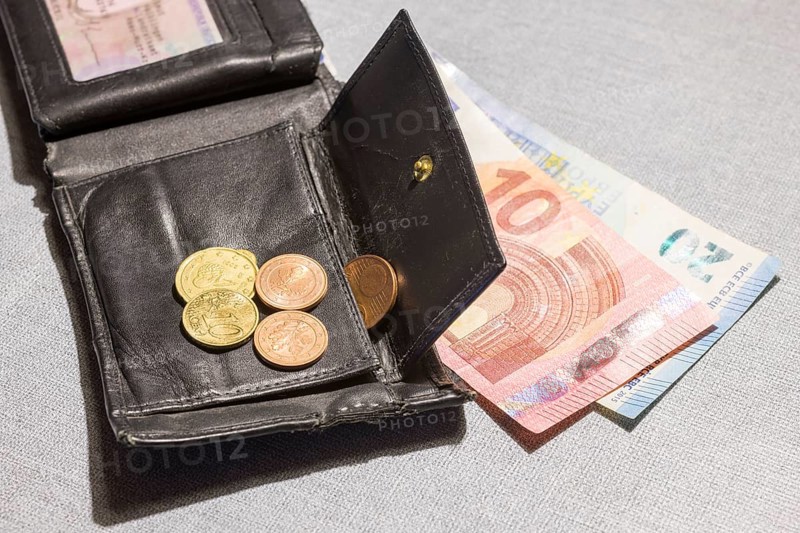 Wallet with coins and notes, euro, Germany, Europe