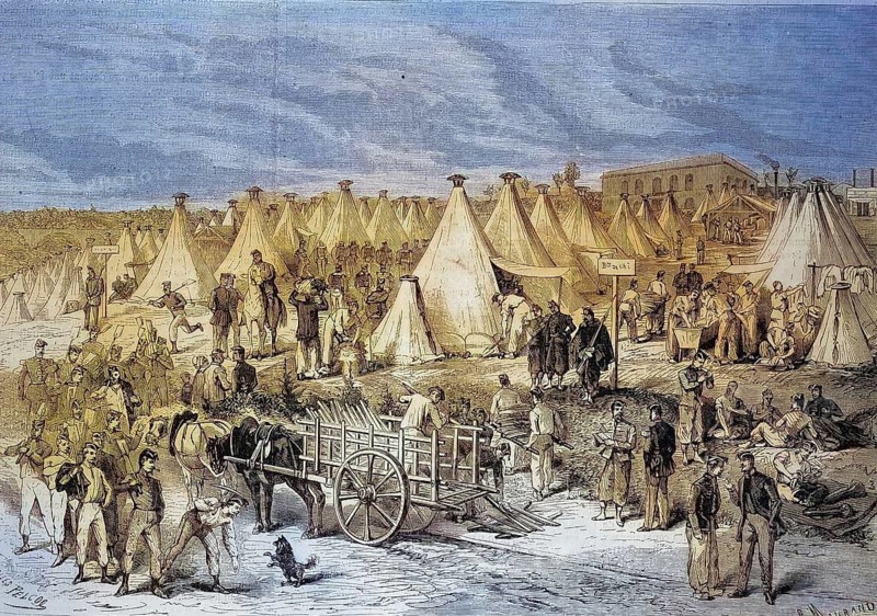 The Camp of Saint Maur, Camp of the Guards and Infantrymen of the French Army, 1869, France, Historic, digitally restored reproduction of a 19th century original, Europe