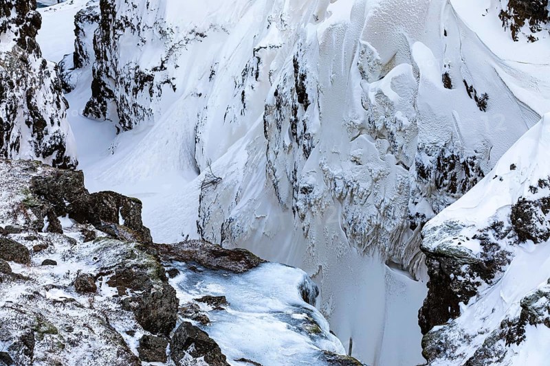 Icy and snow-covered Kolugljufur Canyon, Northern Iceland Vestra, Iceland, Europe