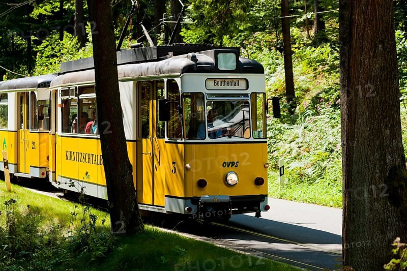 The Kirnitzschtalbahn is an interurban tramway in Saxon Switzerland in Saxony. The metre-gauge railway runs from Bad Schandau through the Kirnitzschtal valley to the Lichtenhain waterfall