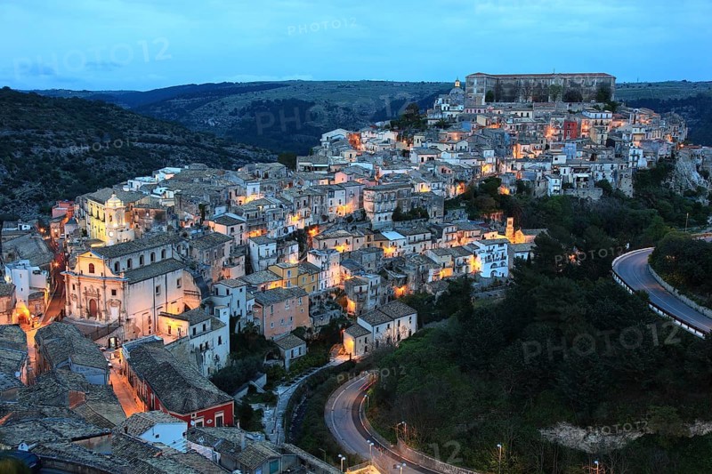 City of Ragusa, the late Baroque district of Ragusa Ibla by night, Unesco World Heritage Site, Sicily, Italy, Europe