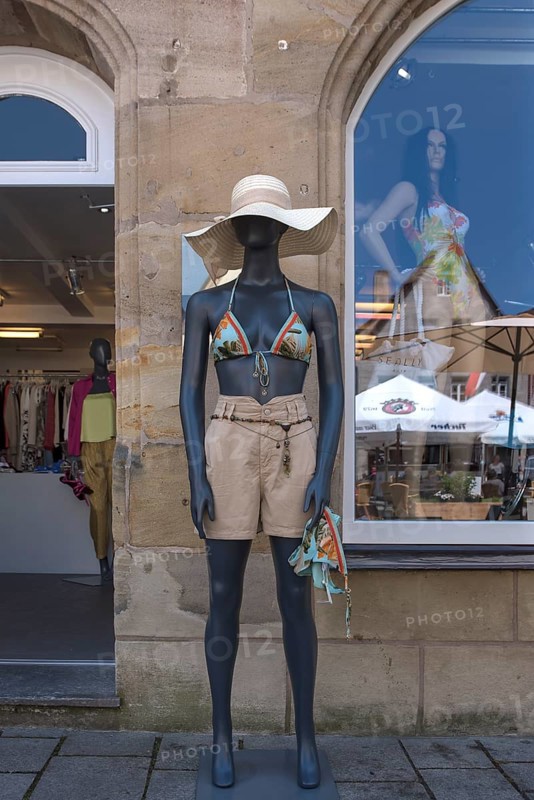 Mannequin in front of a fashion shop, Bavaria, Germany, Europe