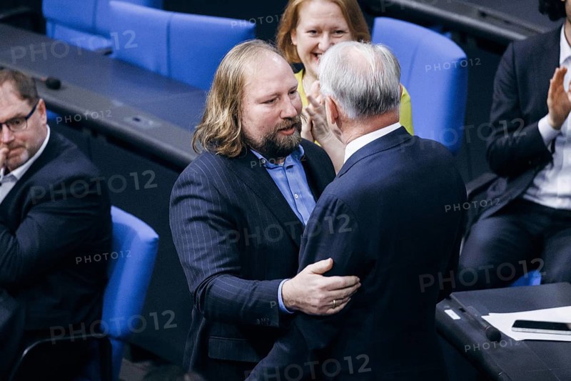 Juergen Trittin, Buendnis 90 Die Gruenen, aufgenommen im Rahmen seiner letzten Rede im Deutschen Bundestag in Berlin, 14.12.2023