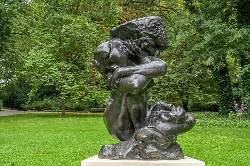 Artwork Auguste Rodin: Fallen Caryatid Carries Her Stone, Lazienki Park, Warsaw, Mazovian Voivodeship, Poland, Europe