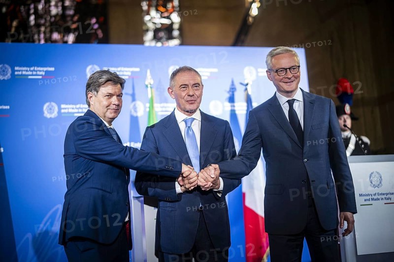 Trip by the Federal Minister for Economic Affairs and Vice-Chancellor Robert Habeck to Rome on 30 October 2023. Meeting with his Italian and French counterparts Urso and Le Maire. Press meeting at the Ministry of the Economy, Rome, Italy, Europe